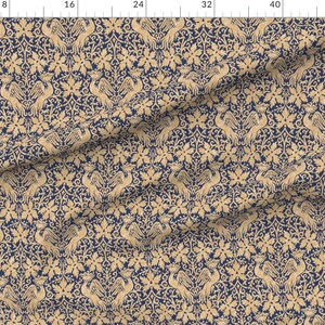 Victorian Fabric - Phoenix Damask 1a By Muhlenkott - Victorian Floral Damask Phoenix Gold Blue Cotton Fabric By The Yard With Spoonflower image 2