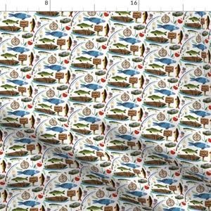 Lake Fishing Fabric - Gone Fishing by gingerlous - Camping Adventure Canoe Vacation Fishing Pole Summer Fabric by the Yard by Spoonflower