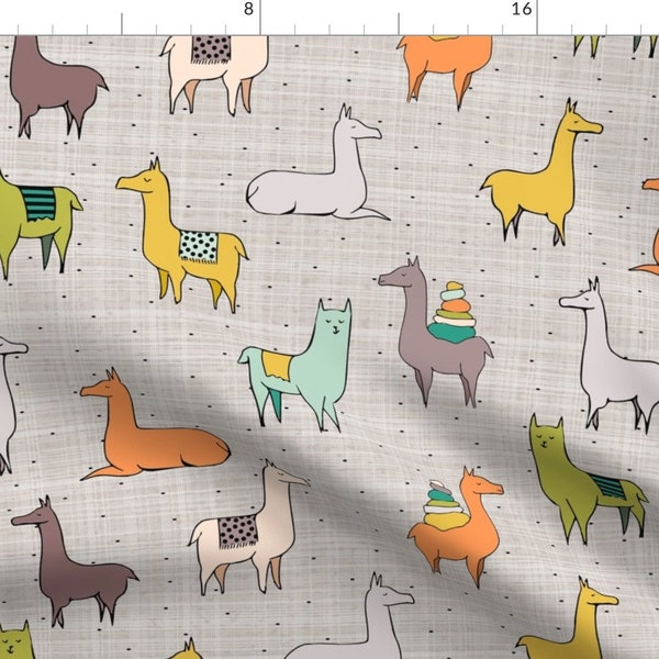 Bold Llama Fabric - Ohh La Llama Green With Mustard Yellow By Mrshervi - Colorful Llama Nursery Cotton Fabric By The Yard With Spoonflower