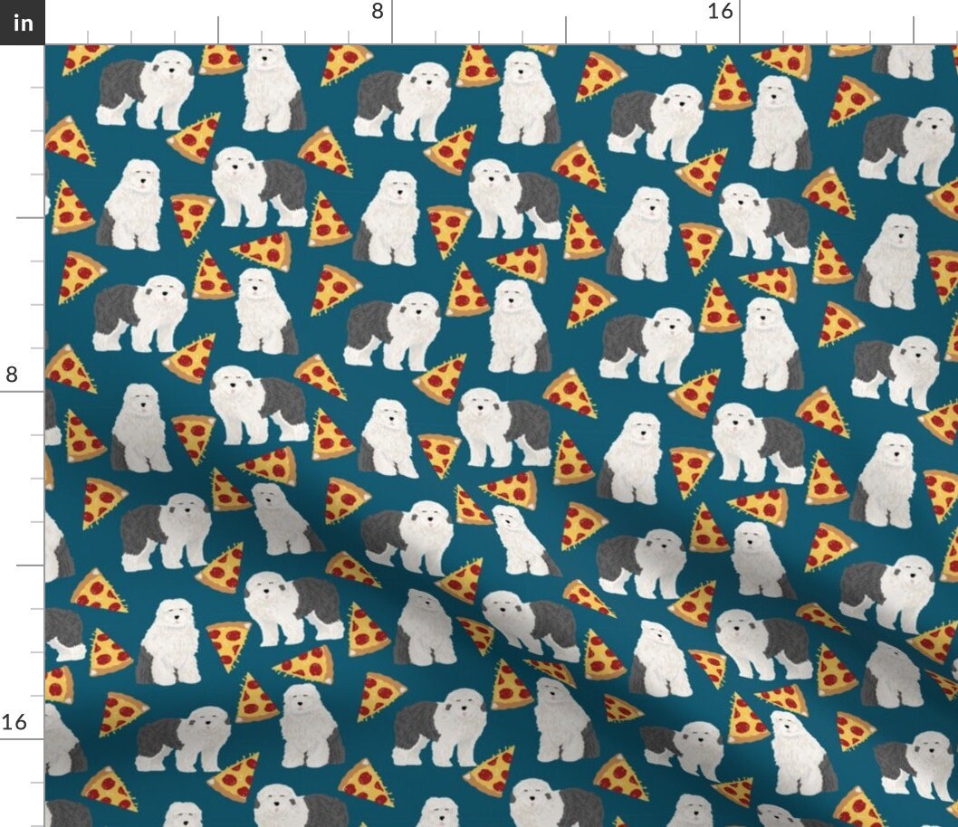 Pizza Sheepdog Fabric Old English Sheepdogs Fabric Cute Etsy