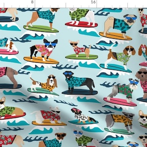 Surf Fabric - Surfing Dogs Labrador Corgi Pitbull Poodle Westie Cute Summer By Petfriendly - Cotton Fabric By The Yard With Spoonflower