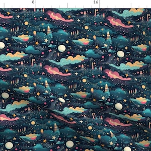 Dreams Fabric - Dreamy Night Sky by whyteravencrafts -  Celestial Galaxy Moon Stars Clouds Fabric by the Yard by Spoonflower