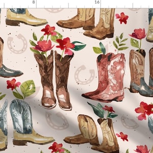 Cowboy Boots Fabric - Western Boots - Large By Sarah Treu - Watercolor Western Rodeo Floral Boho Cotton Fabric By The Yard With Spoonflower