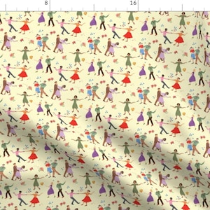 Dancers And Flowers Fabric - Dancers And Flowers By Dasbrooklyn - Dancing People Flowers Party Cotton Fabric By The Yard With Spoonflower