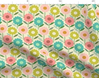 Retro Fabric - Flower Patch by studiojenny - Hippie Groovy Flowers Mid Century Mid Century Modern Scandi Fabric by the Yard by Spoonflower