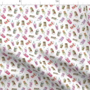 Coffee Drinks Pink Fabric - Coffee Crazy Toss In White Cream By Yesterdaycollection - Coffee Cotton Fabric By The Yard With Spoonflower