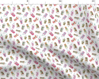 Coffee Drinks Pink Fabric - Coffee Crazy Toss In White Cream By Yesterdaycollection - Coffee Cotton Fabric By The Yard With Spoonflower