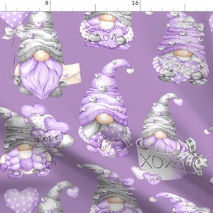Purple Gnome Fabric - Lilac Gnome Purple By Ktscarlett - Valentines Day Whimsical Gnome XOXO Love Cotton Fabric By The Yard With Spoonflower