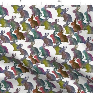 Rabbits Block Print Fabric - Rabbits By Linsart - Block Print Rabbits Bunnies Multicolor Easter Cotton Fabric By The Yard With Spoonflower