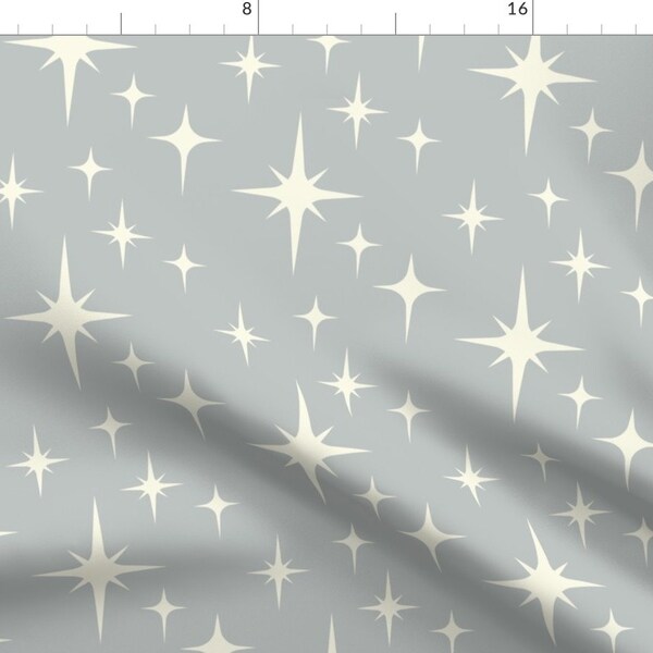 Gray Midcentury Modern Stars Fabric - Atomic Starburst Grey By Roofdog Designs - Atomic Age Retro Cotton Fabric By The Yard With Spoonflower