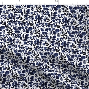 Floral Fabric - Navy Floral By Crystal Walen - Blue White Spring Garden Floral Navy Romantic Cotton Fabric By The Yard With Spoonflower