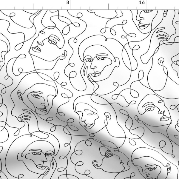 Women Silhouette Fabric - Women By Sveta Aho - Continuous Line Art White Black Feminine Trending Cotton Fabric By The Yard With Spoonflower