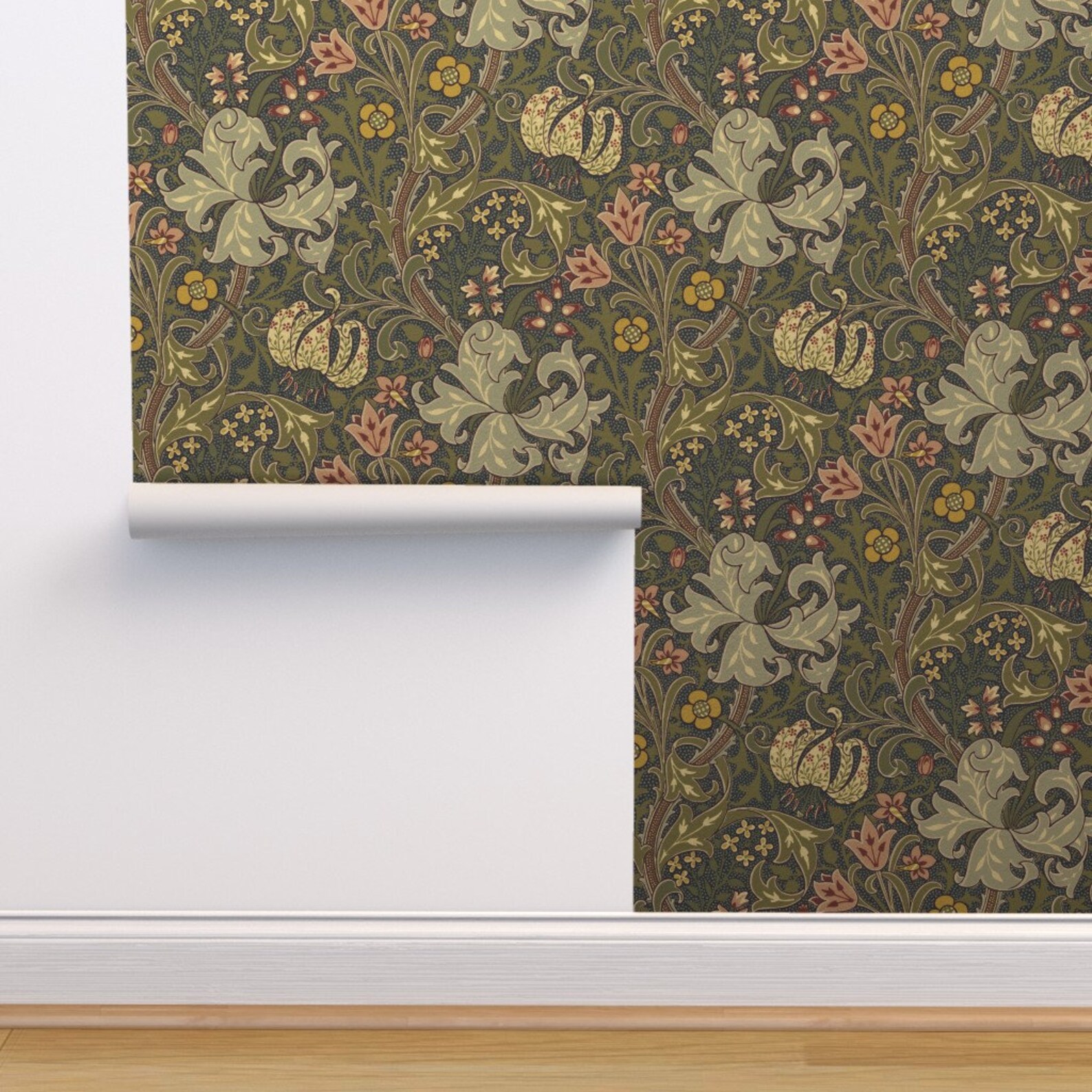 Victorian Floral Gold or Silver Metallic Wallpaper - Golden Lily by ...