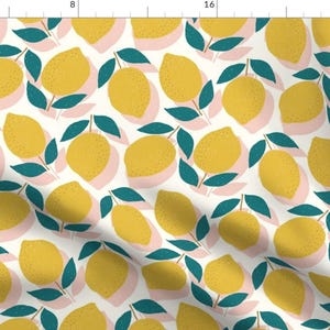 Lemon Fabric - Lemons By Littlefoxhill - Lemon Yellow Pink Mod Citrus Fruit Kitchen Decor Cotton Fabric By The Yard With Spoonflower