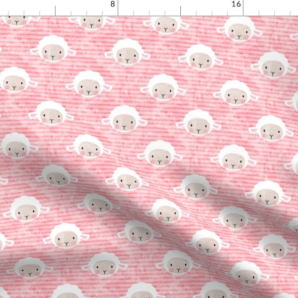 Pink Fabric - Little Lamb - Pink By Littlearrowdesign - Farm Animal Sheep Pink Baby Girl Nursery Cotton Fabric By The Yard With Spoonflower