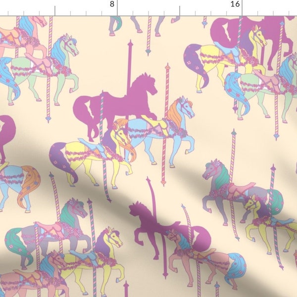 Merry Go Round Fabric - Carousel Horses Pink Peach By Katebillingsley - Fairground Kids Carnival Cotton Fabric By The Yard With Spoonflower