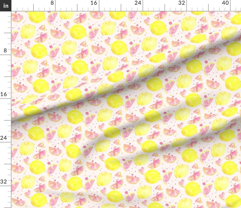 Watercolor Pink Lemon Fabric Pink Lemonade by Erinanne Etsy