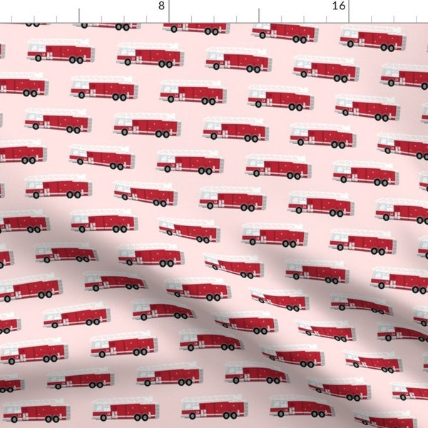 Pink Firetruck Fabric - Fire Trucks - Dark Red On Pink C19bs By Littlearrowdesign - Firetruck Cotton Fabric By The Yard With Spoonflower