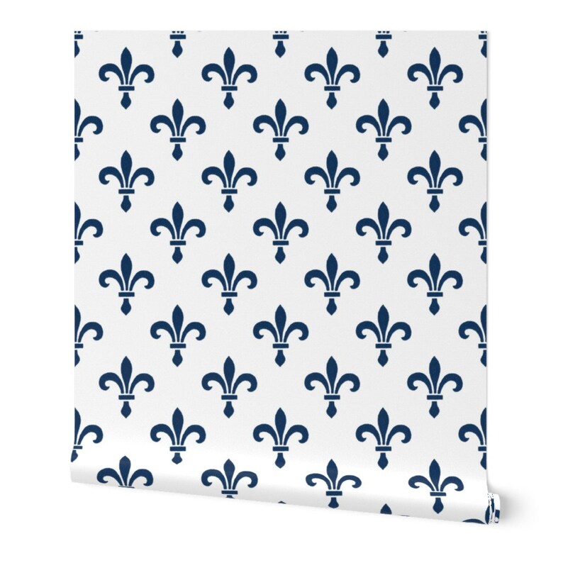 Gothic Wallpaper Fleur De Lys Blue and White by Etsy