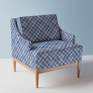 Blue Plaid Upholstery Fabric- Watercolor Blue Plaid by olgersart - Traditional Check Watercolor Tartan  Fabric By The Yard With Spoonflower