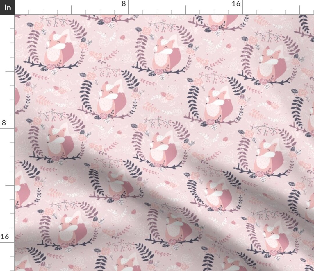 Pink Fox Fabric Fox in A Wreath by Innamoreva Woodland Fox on Pink ...