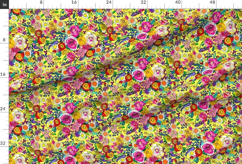 Yellow Floral Fabric - Les Fleurs Yellow By Theartwerks - Yellow Watercolor Flower Garden Summer Cotton Fabric By The Yard With Spoonflower Bild 2