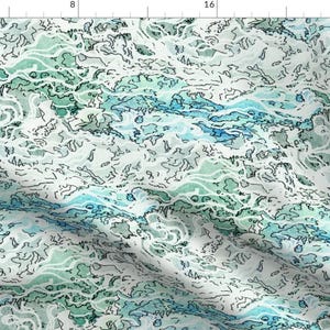 Sea Abstract Blue Ocean Illustration Fabric - Ocean Waves By Rachelmacdonald - Sea Blue Cotton Fabric By The Yard With Spoonflower