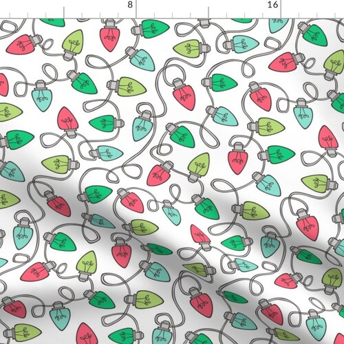 Christmas Fabric Christmas Xmas Holiday Lights Bulbs Red Etsy