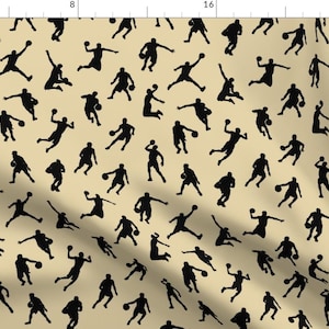 Basketball Silhouette Fabric - Basketball Players On Tan Small By Thinlinetextiles - Basketball Cotton Fabric By The Yard With Spoonflower