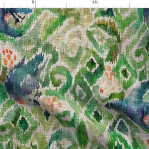 Jungle Ikat Fabric - Ikat Parrot Emerald by nouveau_bohemian - Rainforest Tropical Bird Watercolor Fabric by the Yard by Spoonflower