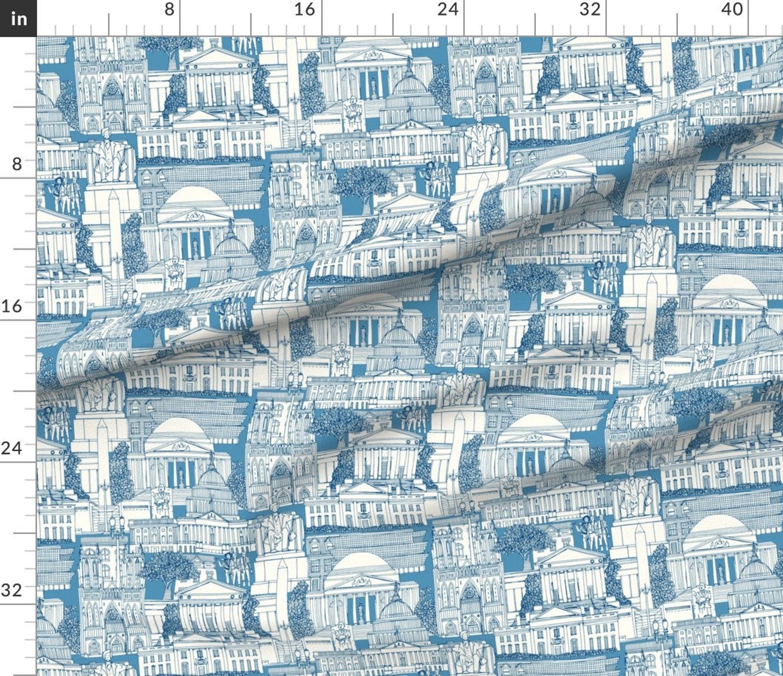 Washington Cityscape Fabric Washington DC Toile Blue By Etsy
