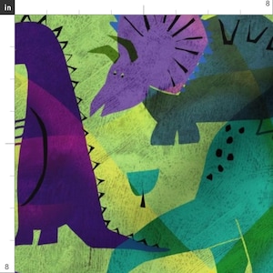 Green And Purple Dinosuar Nursery Fabric - Dinosaur World By Karismithdesigns - Nursery Cotton Fabric By The Yard With Spoonflower image 3