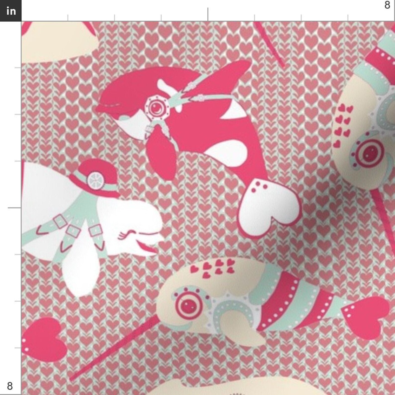 Pink Whale Fabric Kawaii Steampunk Whales 2 by Eclectic Etsy