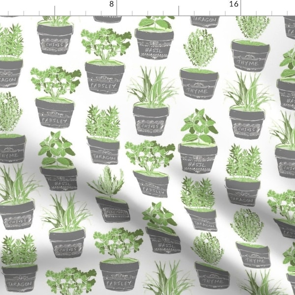 Potted Herbs Fabric - Herbs In Chalkboard Pots By Bubbledog - Summer Herb Garden Cotton Fabric By The Yard With Spoonflower