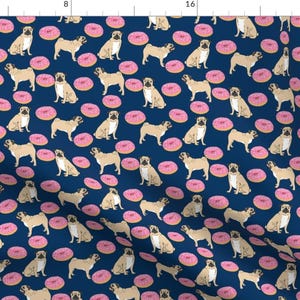 Navy Blue Pink Donut Dog Fabric - Pug Sprinkles Junk Food Sweet Treat By Petfriendly - Pug Cotton Fabric By The Yard With Spoonflower
