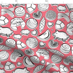 Desserts Fabric - Mexican Sweet Bakery Rose Pink Black And White Pan Dulce By Selmacardoso - Cotton Fabric By The Yard With Spoonflower