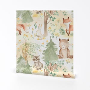 Papel pintado de animales - Animales del bosque de Utart - Rollo de papel pintado autoadhesivo extraíble con impresión personalizada para guardería de Spoonflower