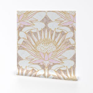 Jugendstil-Tapete - Pink King Protea Art Deco 61 cm Von Helenpdesigns - Individuell bedruckte, entfernbare Tapetenrolle von Spoonflower