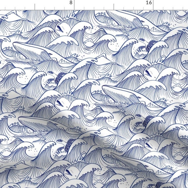 Turbulent Turtle Fabric - Turbulent Oceans By Indiepixels - Turtles in the Waves Beach Decor Cotton Fabric By The Yard With Spoonflower