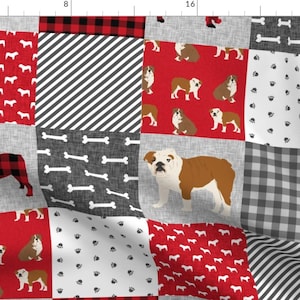English Bulldog Fabric -English Bulldog Pet Quilt A Fabric Quilt Dog Breed Cheater By Petfriendly-Cotton Fabric By The Yard With Spoonflower imagen 1