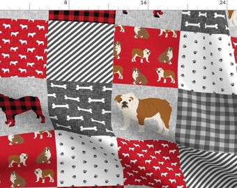 English Bulldog Fabric -English Bulldog Pet Quilt A Fabric Quilt Dog Breed Cheater By Petfriendly-Cotton Fabric By The Yard With Spoonflower