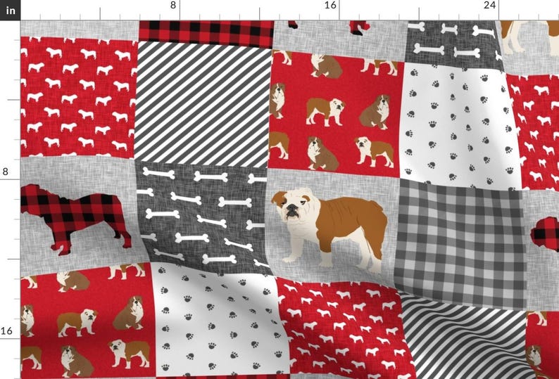 English Bulldog Fabric -English Bulldog Pet Quilt A Fabric Quilt Dog Breed Cheater By Petfriendly-Cotton Fabric By The Yard With Spoonflower imagen 1