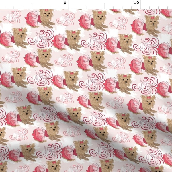 Yorkie Fabric - Yorkie - Wind Shadow By Sherry-Savannah - Yorkshire Terrier Dog Breed Skirt Pink Cotton Fabric By The Yard With Spoonflower