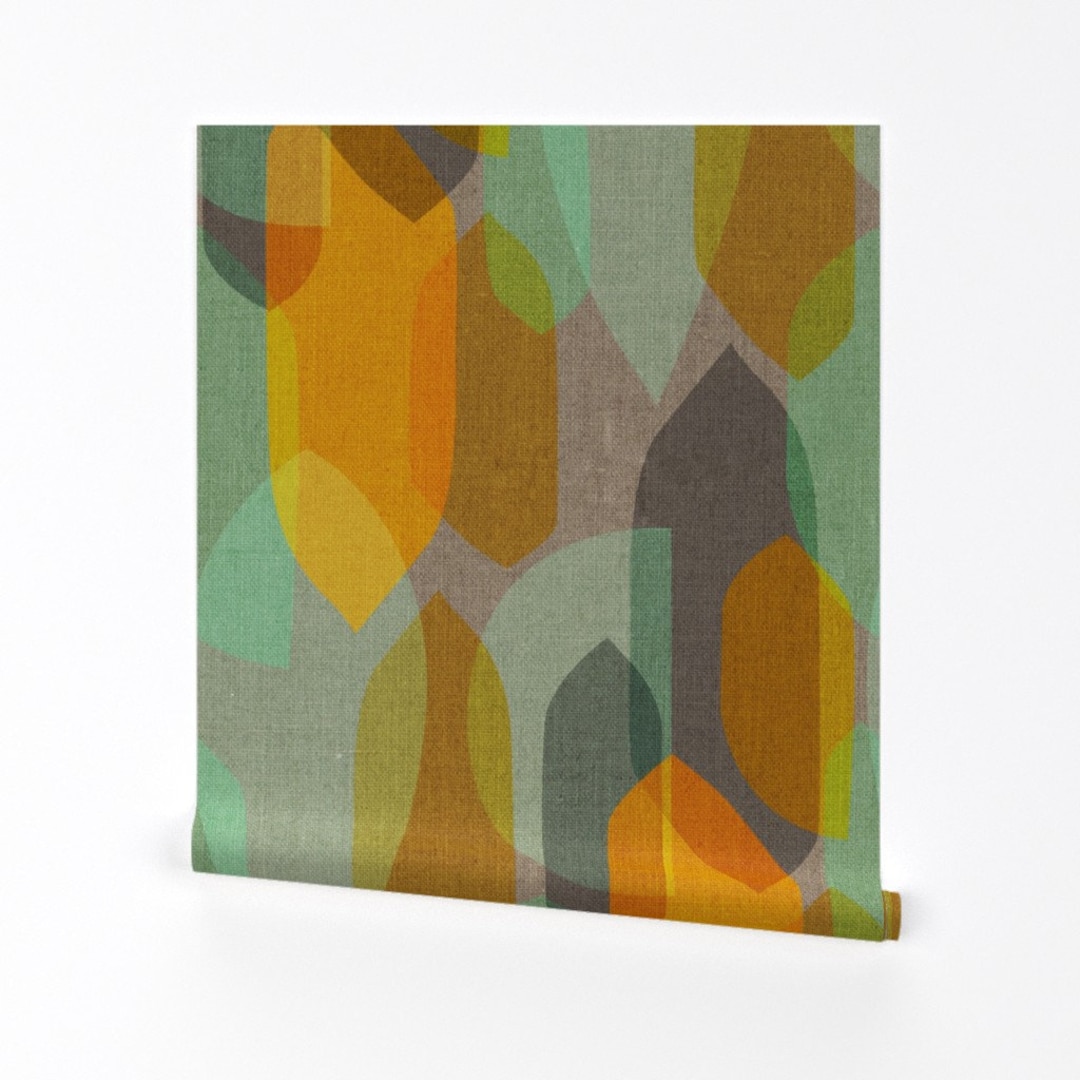 Mid Century Wallpaper Mid Century Color Blocks Mint/gold by Ceciliamok