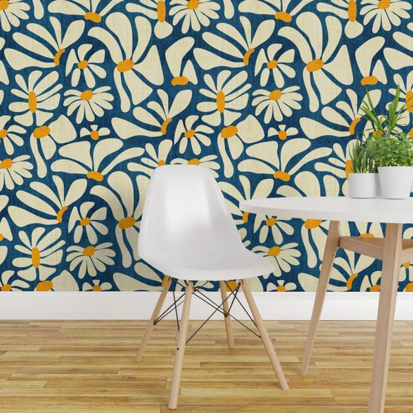 Daisy Removable Peel and Stick Wallpaper - Retro Abstract Floral Botanical 70s - Wall Art Wall Decor - Retro Whimsy Daisy by winkeltriple