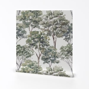 « Papier peint autocollant amovible Woodland vintage - Aquarelle, forêt, bois de chêne, pittoresque - Art mural - Décoration murale - Arbres géants » par hipkiddesigns