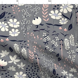 Neutral Modern Wildflowers Fabric - Flower Garden 003 By Bluelela - Baby Girl Nursery Gray Blush Cotton Fabric By The Yard With Spoonflower