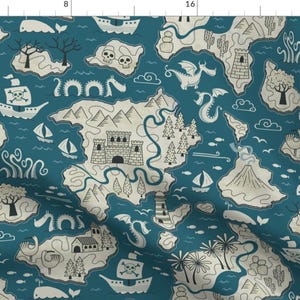 Whimsical Fabric - Great Adventure Map by anequ_studio - Fantasy Ocean Map Dragons Adventures Kids Sea Fabric by the Yard by Spoonflower