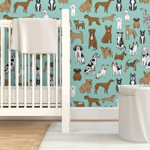 Papel pintado de perros - Estampado de razas de perros Mint Pets de Andrea Lauren - Rollo de papel pintado autoadhesivo removible con estampado personalizado de mascotas de Spoonflower imagen 6