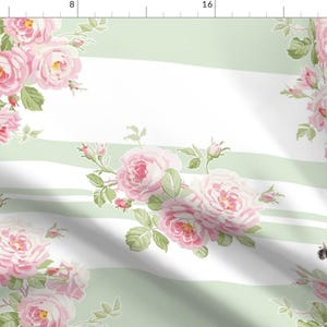 Country Floral Fabric - May Day Summer Roses Wreath By Lilyoake - Vintage Style Floral Pink Green Cotton Fabric By The Yard With Spoonflower